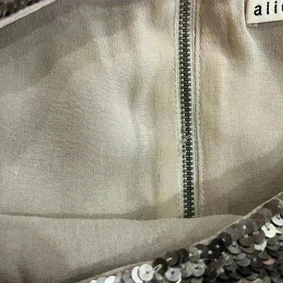 Alice + Olivia Silver Sequin Top - Sarita Short Sleeve Blouse Small Petite - Picture 11 of 12